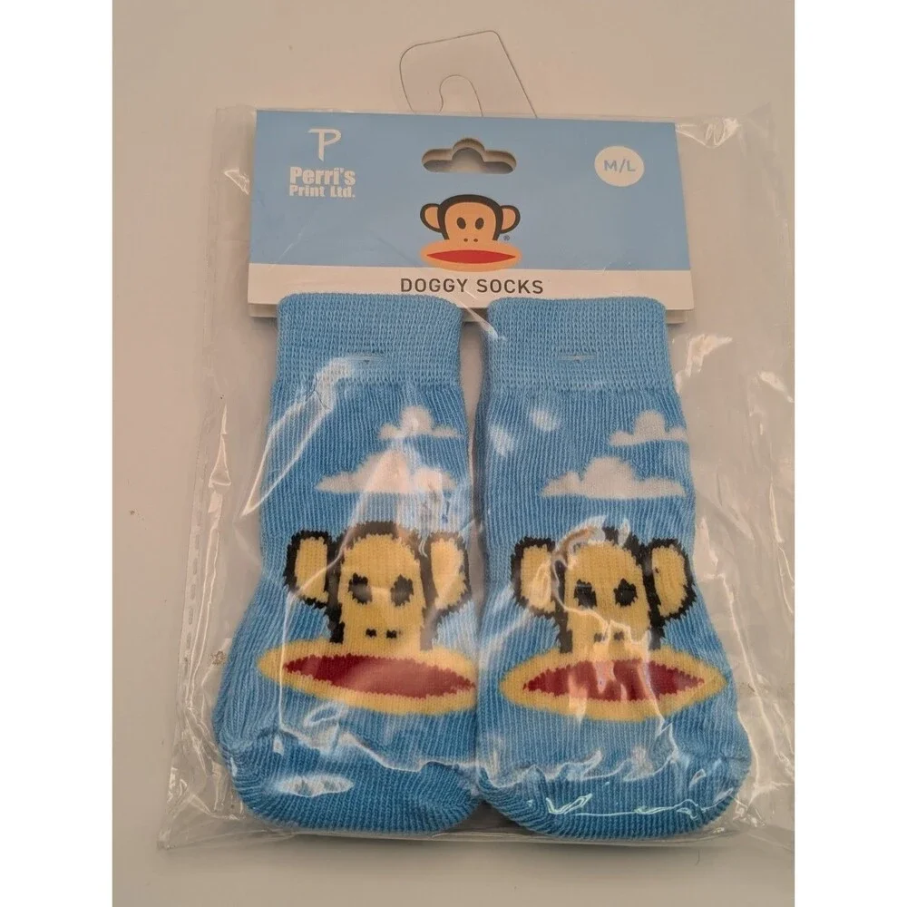 Paul Frank Julius Monkey Doggy Socks Perri's Print Blue Cloud Medium Large NWT